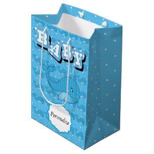 Sac Cadeau Moyen Baleine pointillée par polka de bébé bleu