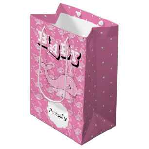 Sac Cadeau Moyen Baleine pointillée par polka rose de bébé