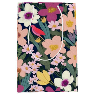 Sac Cadeau Moyen Balise cadeau de fleurs colorées rose charmant