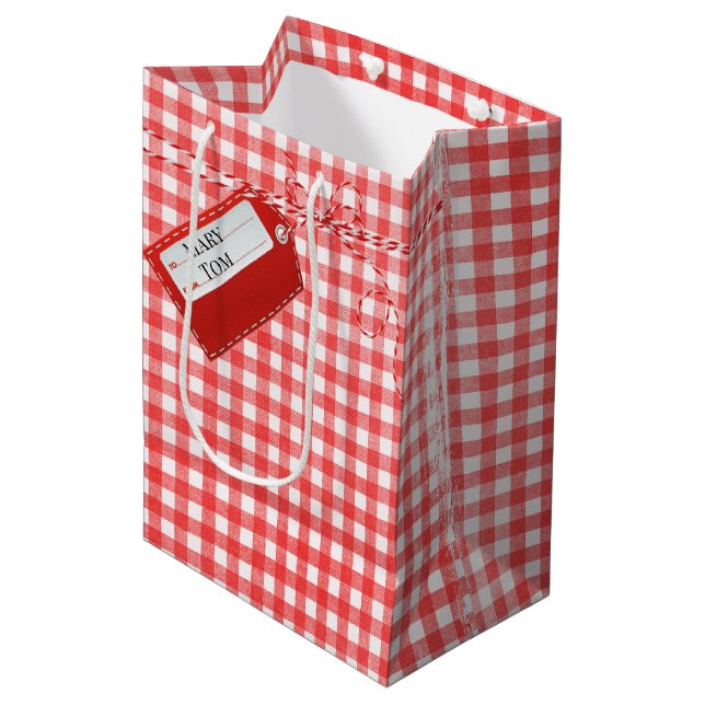 Sac Cadeau Moyen Balise cadeau rouge sur En vichy (Devant Angle)
