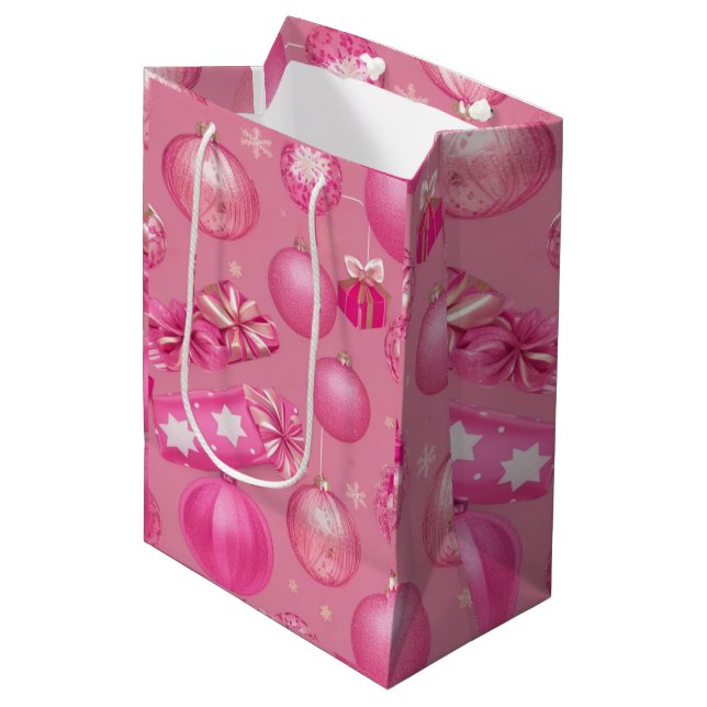 Sac Cadeau Moyen Balle de Noël rose Parties scintillant (Devant Angle)