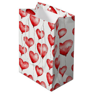 Sac Cadeau Moyen Ballons à coeur rouge