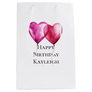 Sac Cadeau Moyen Ballons Coeur Rose Anniversaire