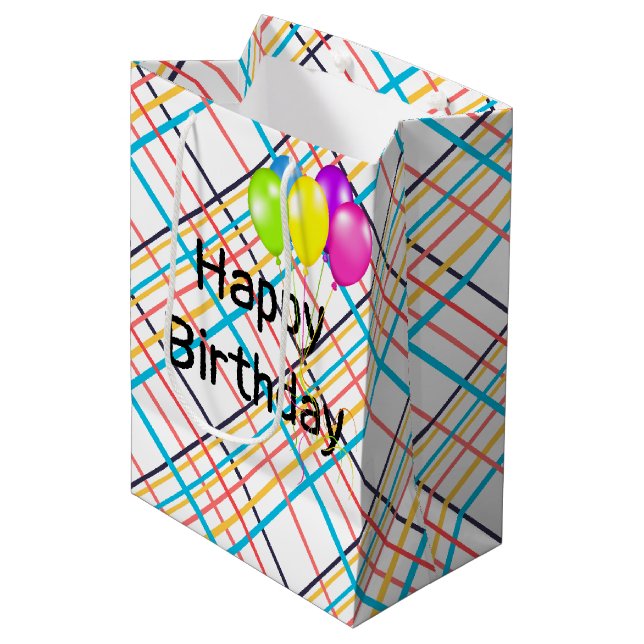 Sac Cadeau Moyen Ballons d'anniversaire (Devant Angle)