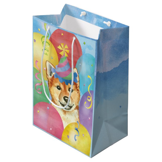 Sac Cadeau Moyen Ballons d'anniversaire Shiba Inu (Devant Angle)