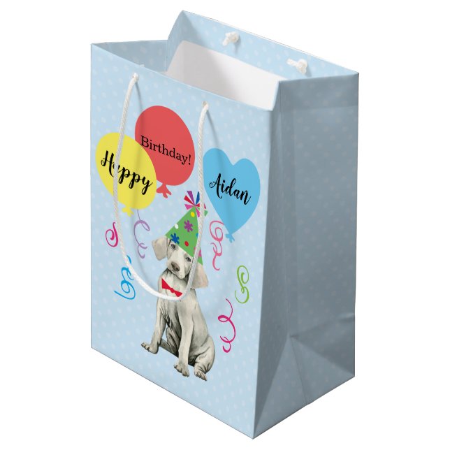 Sac Cadeau Moyen Ballons de fête d'anniversaire Weimaraner Sac-cade (Devant Angle)