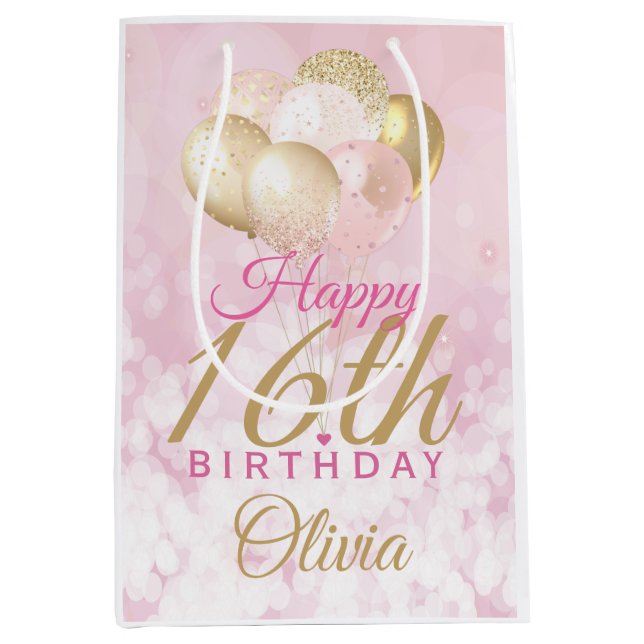 Sac Cadeau Moyen Ballons glamour 16e anniversaire (Devant)