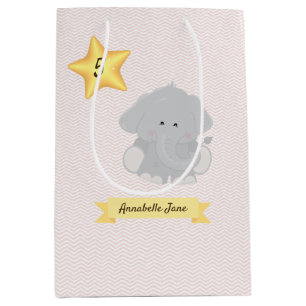 Sac Cadeau Moyen Bandes Chevron Eléphant personnalisées avec nom et