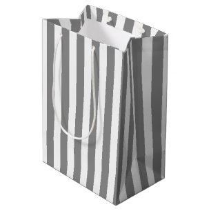 Sac Cadeau Moyen Bandes de bonbons grises et blanches