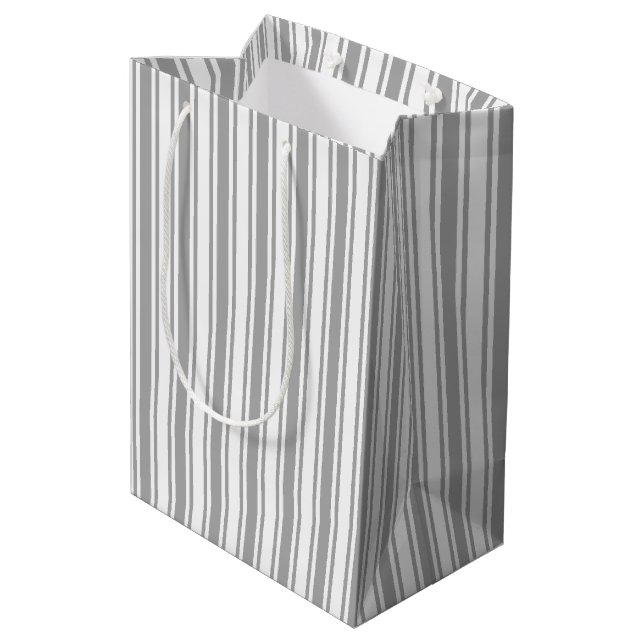 Sac Cadeau Moyen Bandes de bonbons grises et blanches (Dos Angle)