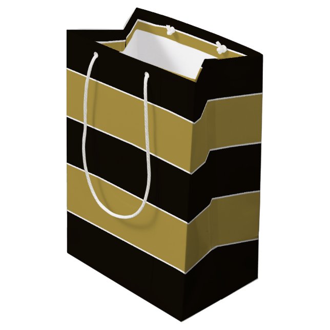 Sac Cadeau Moyen Bandes noires, dorées et blanches (Dos Angle)
