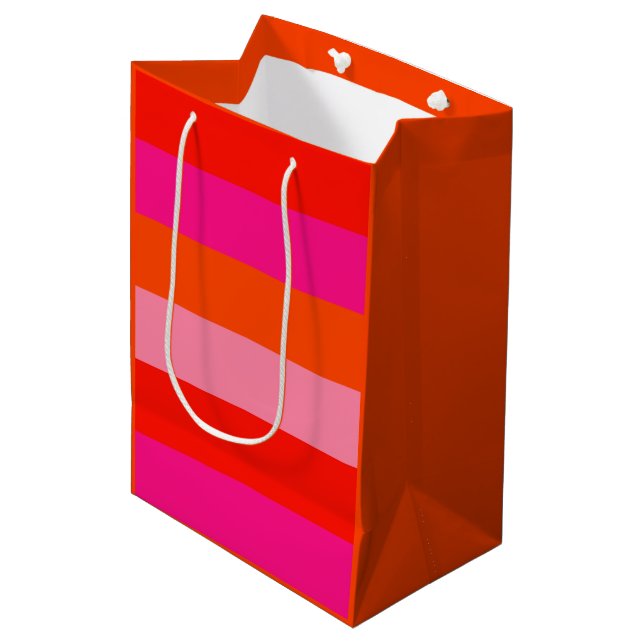 Sac Cadeau Moyen Bandes roses chaudes et orange brillantes (Devant Angle)