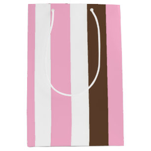 Sac Cadeau Moyen Bandes roses, chocolatées et blanches