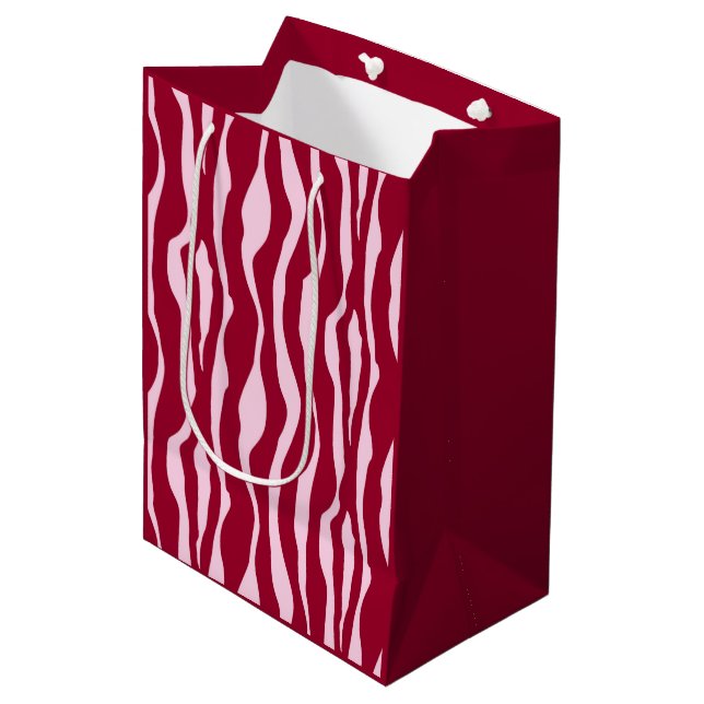 Sac Cadeau Moyen Bandes zébrées - Bourgogne et rose (Devant Angle)