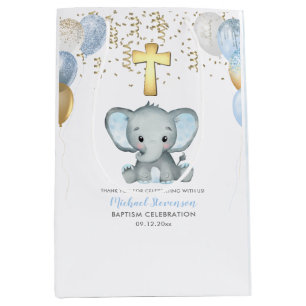 Sac Cadeau Moyen Baptême Baptême Bleu Bélier Les Garçons Eléphants