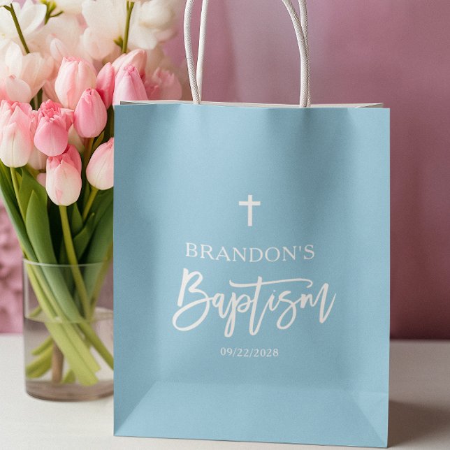 Sac Cadeau Moyen Baptême de garçon bleu moderne (Créateur téléchargé)