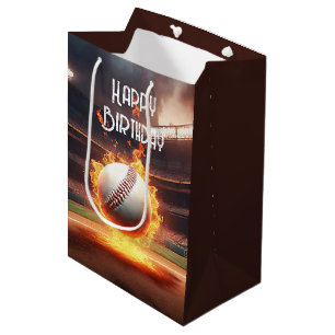 Sac Cadeau Moyen Baseball d'anniversaire en feu