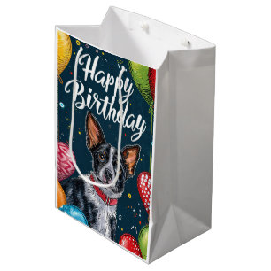 Sac Cadeau Moyen Basenji avec Ballons Anniversaire