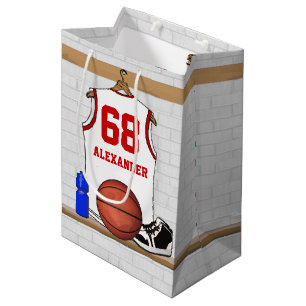 Sac Cadeau Moyen Basket-ball blanc et rouge personnalisé Jersey