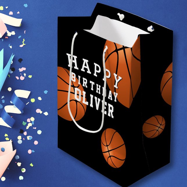 Sac Cadeau Moyen Basketball Ball Sports Enfants Joyeux anniversaire (Créateur téléchargé)