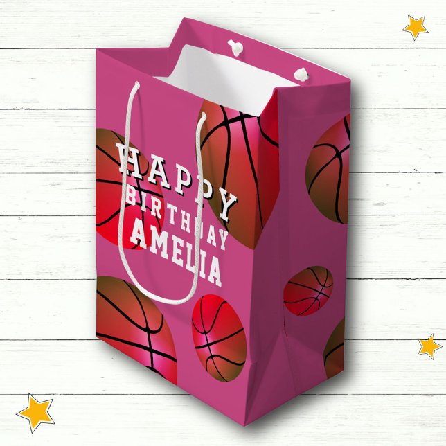 Sac Cadeau Moyen Basketball Ball Sports Enfants Joyeux Anniversaire (Créateur téléchargé)