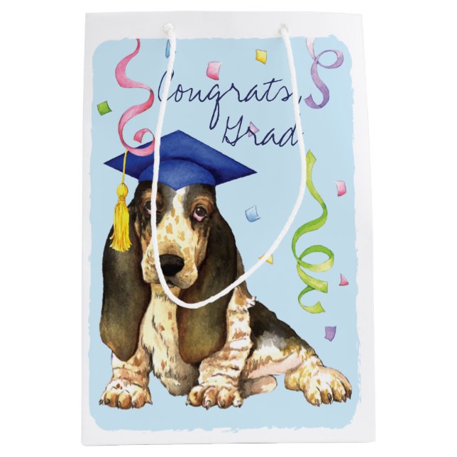 Sac Cadeau Moyen Basset Graduate (Devant)