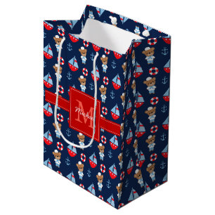 Sac Cadeau Moyen Bateaux à voile et ours Motif Monogramme