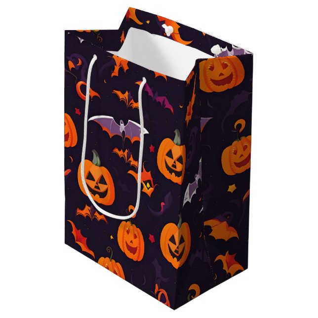 Sac Cadeau Moyen Bats Citrouille Et Bats (Devant Angle)