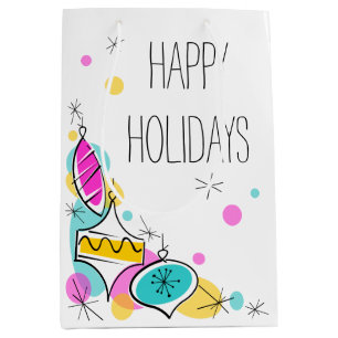 Sac Cadeau Moyen Baubles Arbre Rétro Coin Vacances moyen