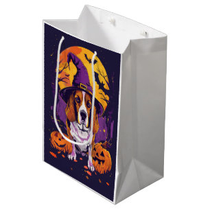 Sac Cadeau Moyen Beagle effrayant Halloween Sorcière et Citrouille