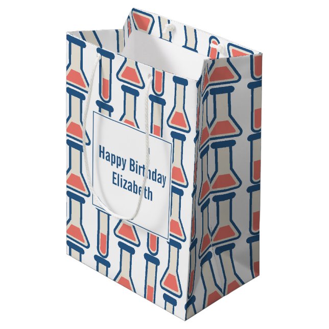 Sac Cadeau Moyen Beaker & Test Tube Science Thème Anniversaire (Devant Angle)
