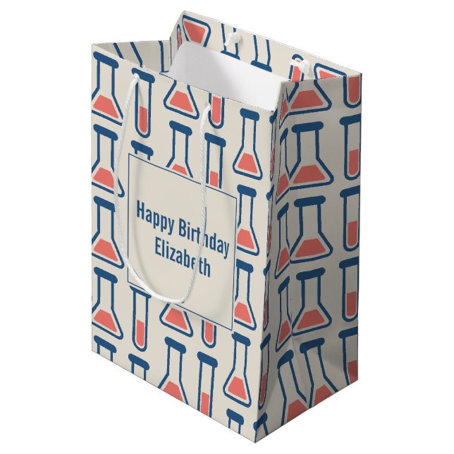 Sac Cadeau Moyen Beaker & Test Tube Science Thème Anniversaire (Devant Angle)