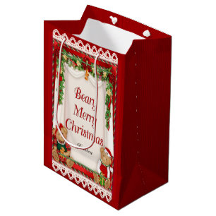 Sac Cadeau Moyen Beary Joyeux Noël - Nom de la Personnaliser