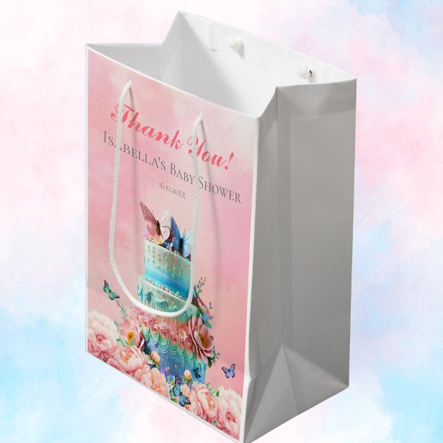 Sac Cadeau Moyen Beau Baby shower des jumeaux Papillons (Fluttering twins, double joy, delicate gifts in a charming bag.)