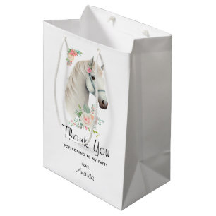 Sac Cadeau Moyen Beau Cheval Blanc Boho Merci Floral