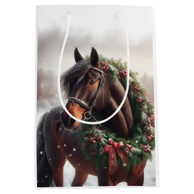 Sac Cadeau Moyen Beau Cheval Brown Equestre Animal Love (Devant)