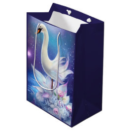 Sac Cadeau Moyen Beau Imaginaire cygne blanc avec fleurs