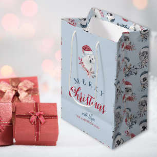 Sac Cadeau Moyen Beaux animaux sauvages en motif de Noël à Santa ha