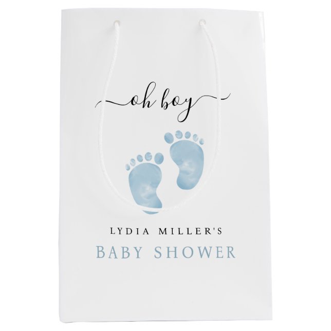 Sac Cadeau Moyen Bébé bleu pieds Baby shower Bienvenue bébé garçon (Devant)
