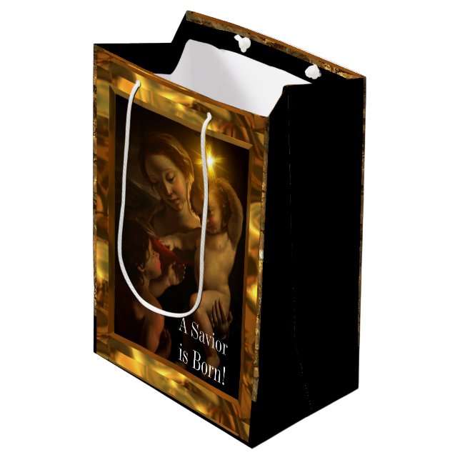 Sac Cadeau Moyen Bébé doux Jésus brillant   (Devant Angle)