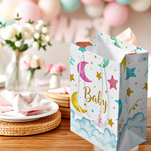 Sac Cadeau Moyen Bébé étoiles lunes nuages et confettis