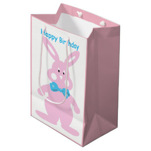 Sac Cadeau Moyen Bébé Fille heureux anniversaire Bunny Custom MGB