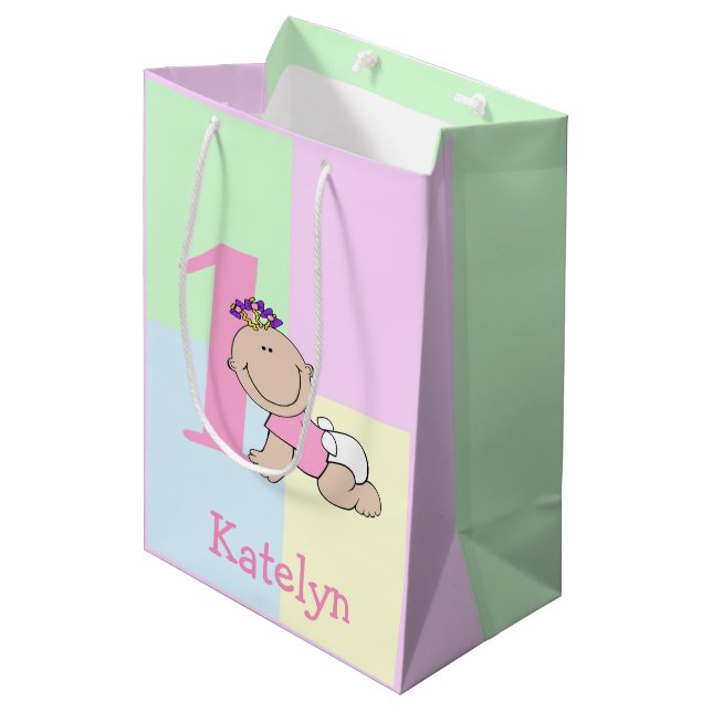 Sac Cadeau Moyen Bébé mignonne caricature 1er anniversaire (Devant Angle)