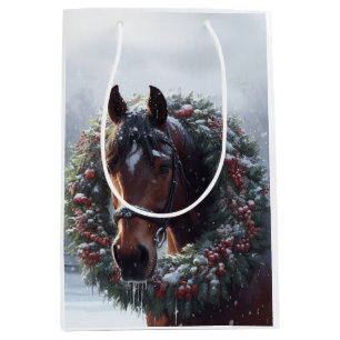 Sac Cadeau Moyen Belle Brown Cheval Blanc Equestre Animal Amour