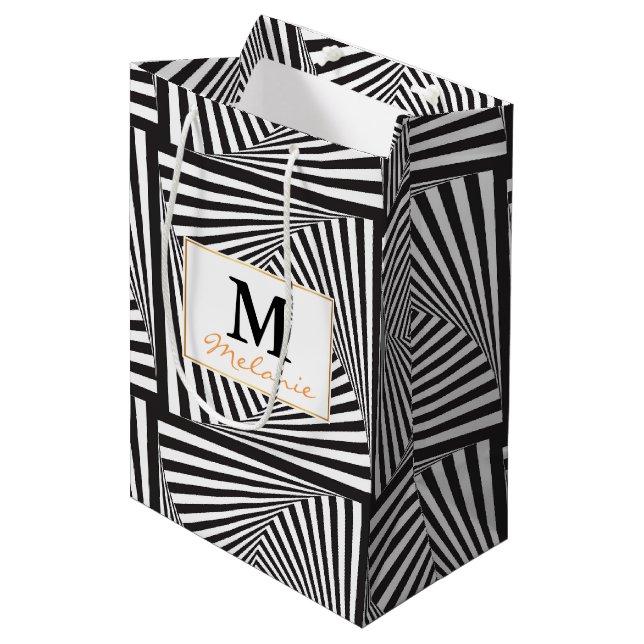 Sac Cadeau Moyen Belle illusion optique en spirale blanche noire (Devant Angle)