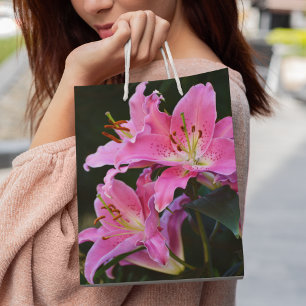 Sac Cadeau Moyen Belle Lys Rose Fleurit