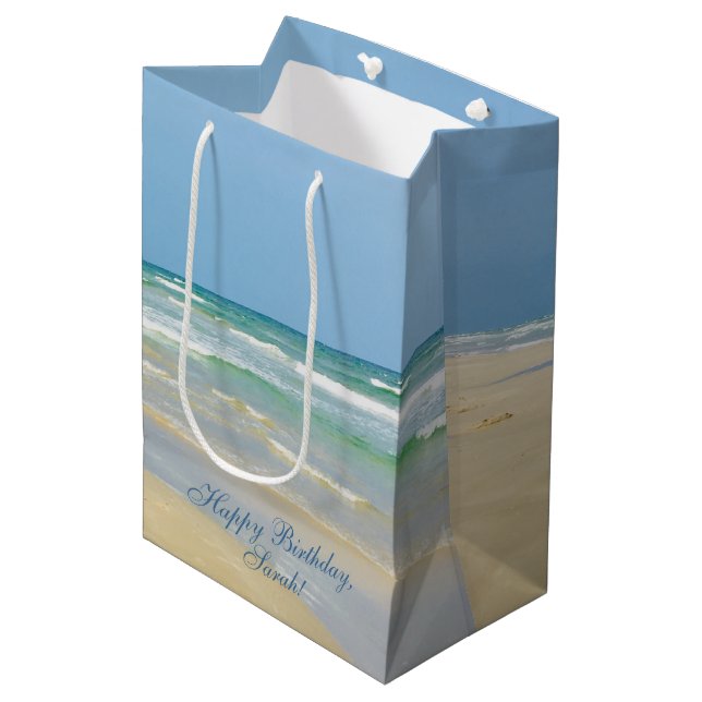 Sac Cadeau Moyen Belle plage Photo Custom Ocean Waves Anniversaire (Devant Angle)
