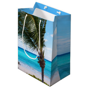 Sac Cadeau Moyen Belle plage tropicale aux palmiers venteux