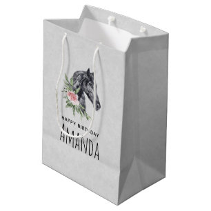 Sac Cadeau Moyen Belle tête de cheval Portrait d'aquarelle Annivers