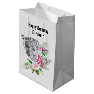 Sac Cadeau Moyen Belle Tête de léopard en aquarelle Anniversaire